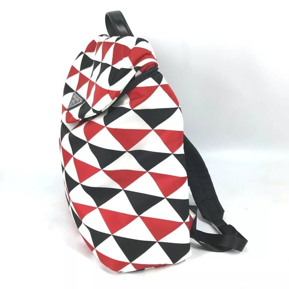 PRADA triangle logo plate Signeau print bag Backpack Nylon Red/White x Black - Picture 13 of 16